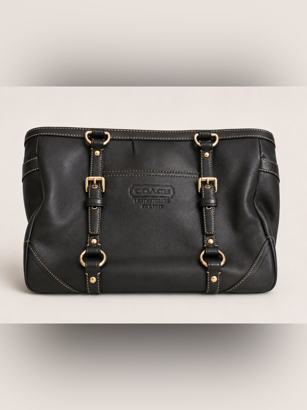 Coach Black Leather Shoulder Bag with Gold Hardware